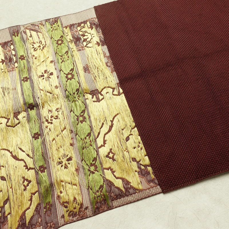 名古屋帯 六通柄 正絹 幾何学柄・抽象柄 松葉仕立て なごや帯 リサイクル帯 帯 茶_画像18