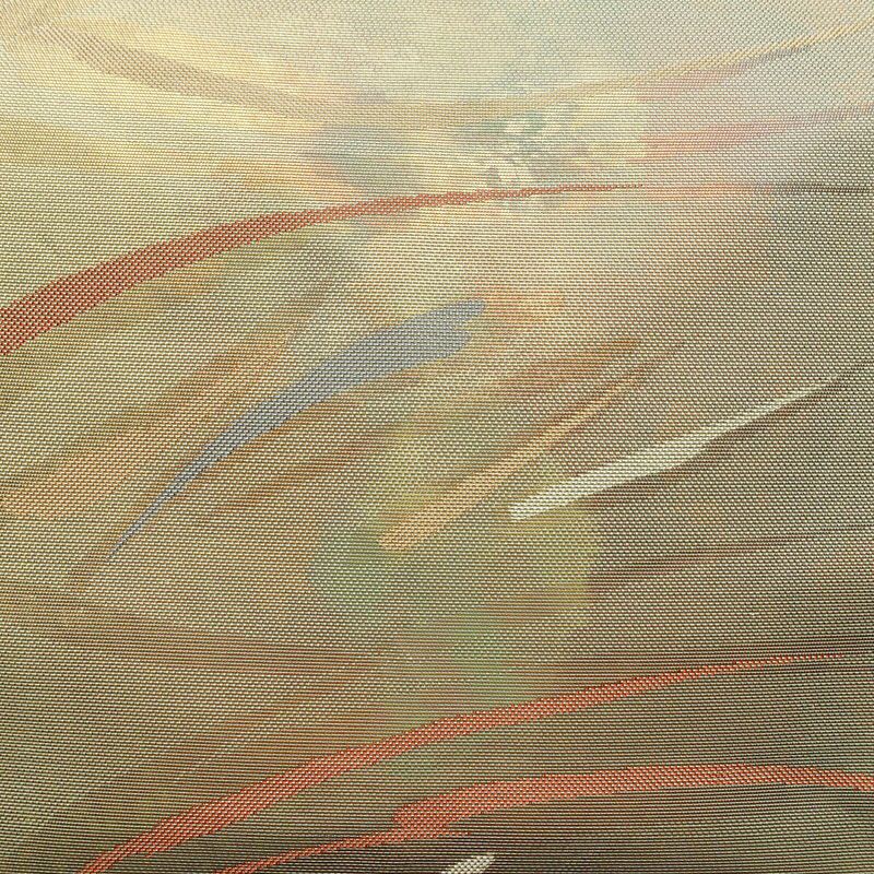 名古屋帯 六通柄 良品 正絹 幾何学柄・抽象柄 名古屋仕立て なごや帯 リサイクル帯 帯 箔 緑・うぐいす色_画像2