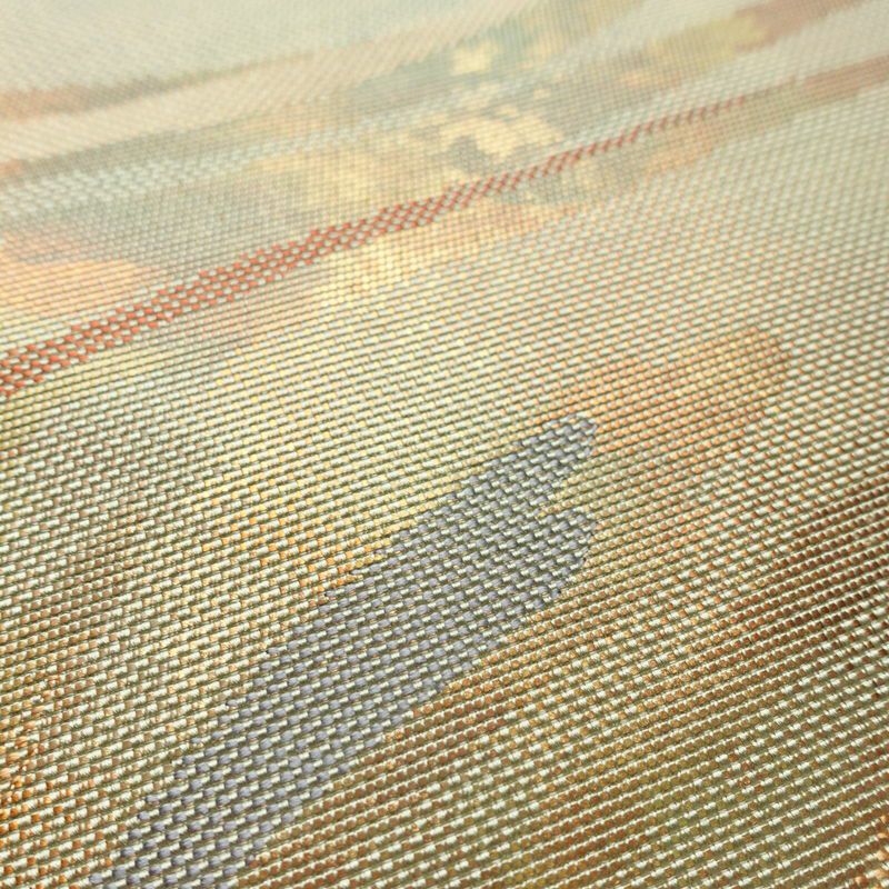 名古屋帯 六通柄 良品 正絹 幾何学柄・抽象柄 名古屋仕立て なごや帯 リサイクル帯 帯 箔 緑・うぐいす色_画像5