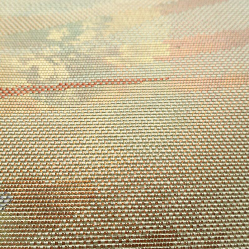 名古屋帯 六通柄 良品 正絹 幾何学柄・抽象柄 名古屋仕立て なごや帯 リサイクル帯 帯 箔 緑・うぐいす色_画像7