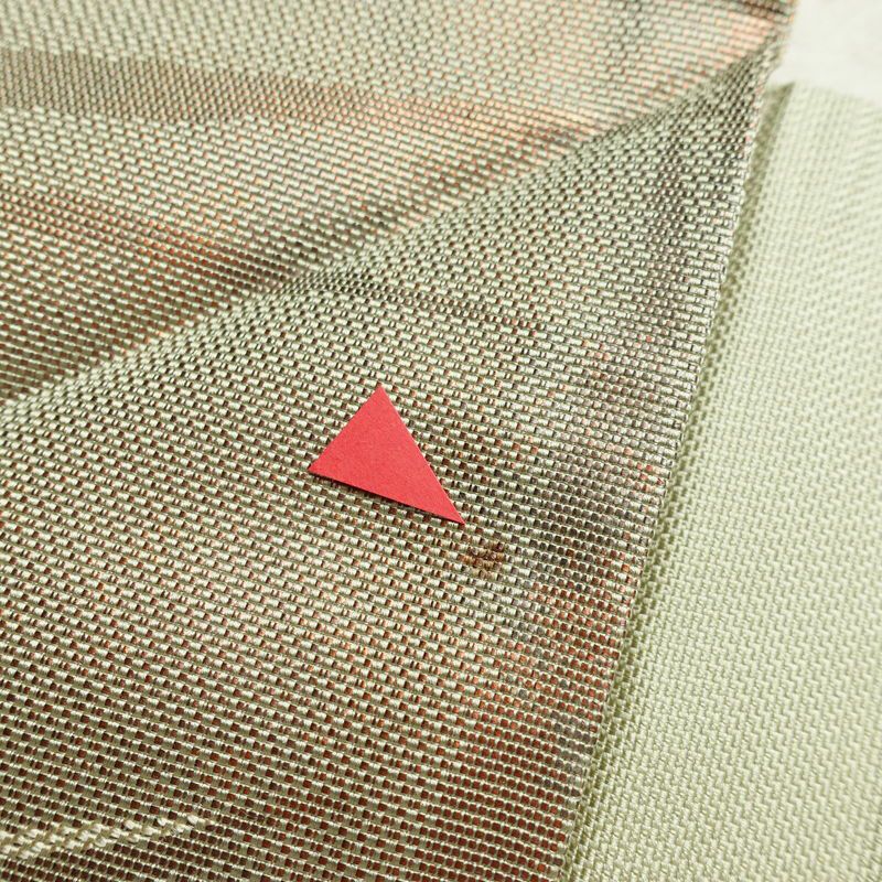 名古屋帯 六通柄 良品 正絹 幾何学柄・抽象柄 名古屋仕立て なごや帯 リサイクル帯 帯 箔 緑・うぐいす色_画像19