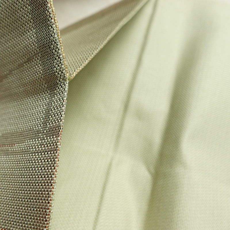 名古屋帯 六通柄 良品 正絹 幾何学柄・抽象柄 名古屋仕立て なごや帯 リサイクル帯 帯 箔 緑・うぐいす色_画像20