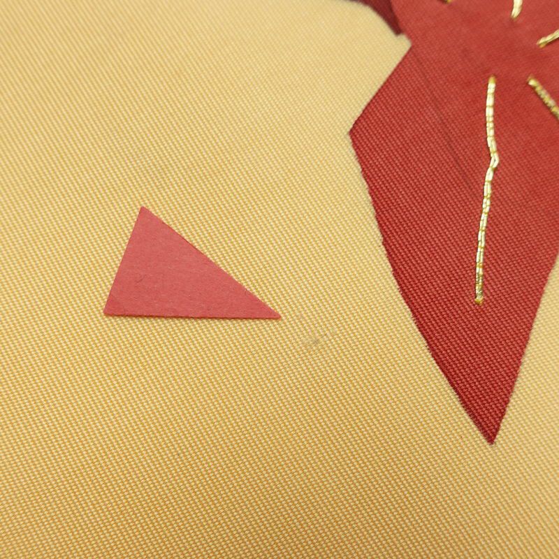 名古屋帯 太鼓柄 正絹 木の葉・植物柄 名古屋仕立て なごや帯 リサイクル帯 帯 金糸 紅葉 黄・黄土色_画像10