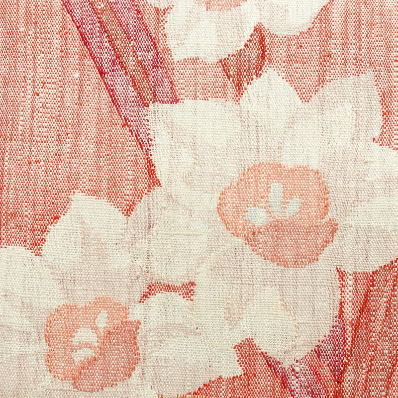 名古屋帯 太鼓柄 良品 正絹 花柄 松葉仕立て なごや帯 リサイクル帯 帯 紬地 赤・朱_画像2