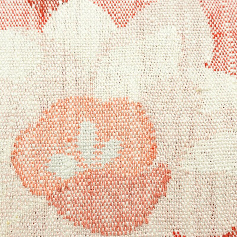 名古屋帯 太鼓柄 良品 正絹 花柄 松葉仕立て なごや帯 リサイクル帯 帯 紬地 赤・朱_画像4