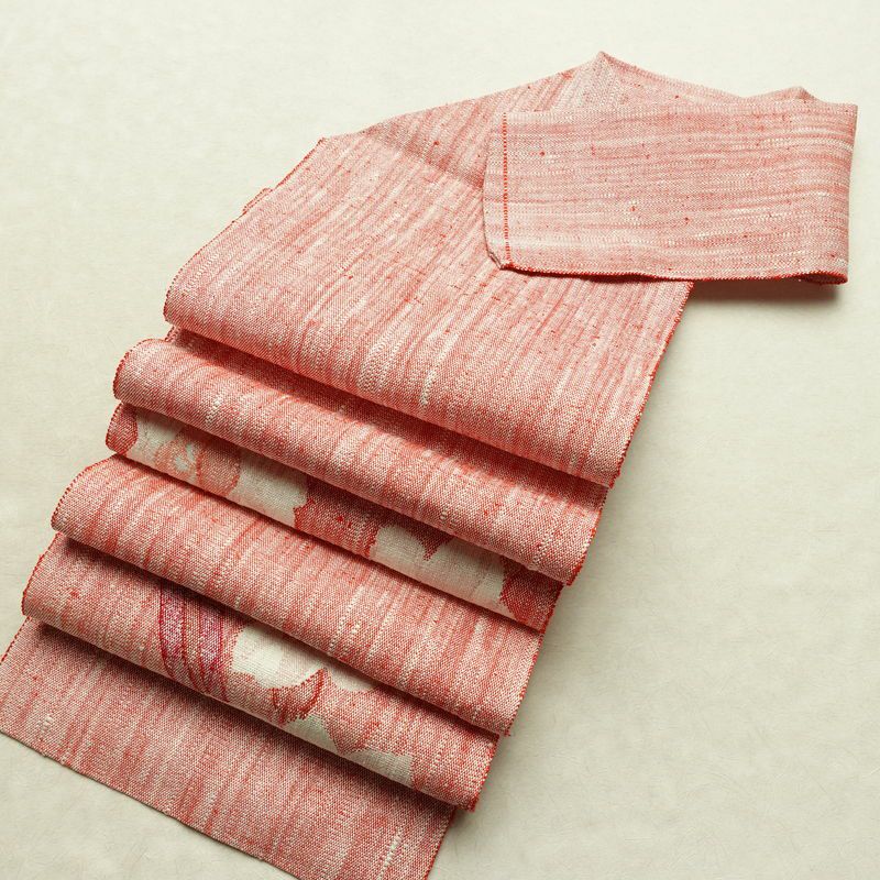 名古屋帯 太鼓柄 良品 正絹 花柄 松葉仕立て なごや帯 リサイクル帯 帯 紬地 赤・朱_画像19