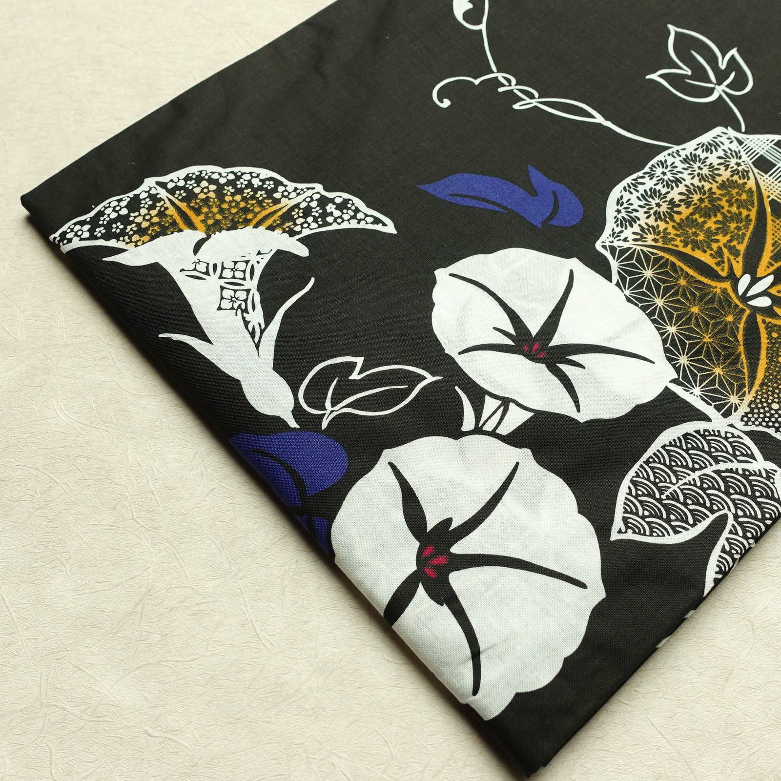 新品 浴衣 帯 2点セット 女性用 綿 平織 古典柄 浴衣 半幅帯 未使用品 朝顔 黒_画像10