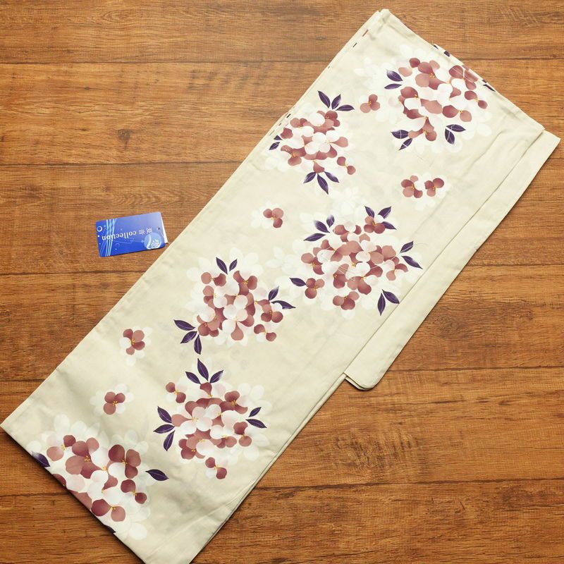 新品 浴衣 女性用 綿 平織 古典柄 浴衣 未使用品 花柄 ベージュ