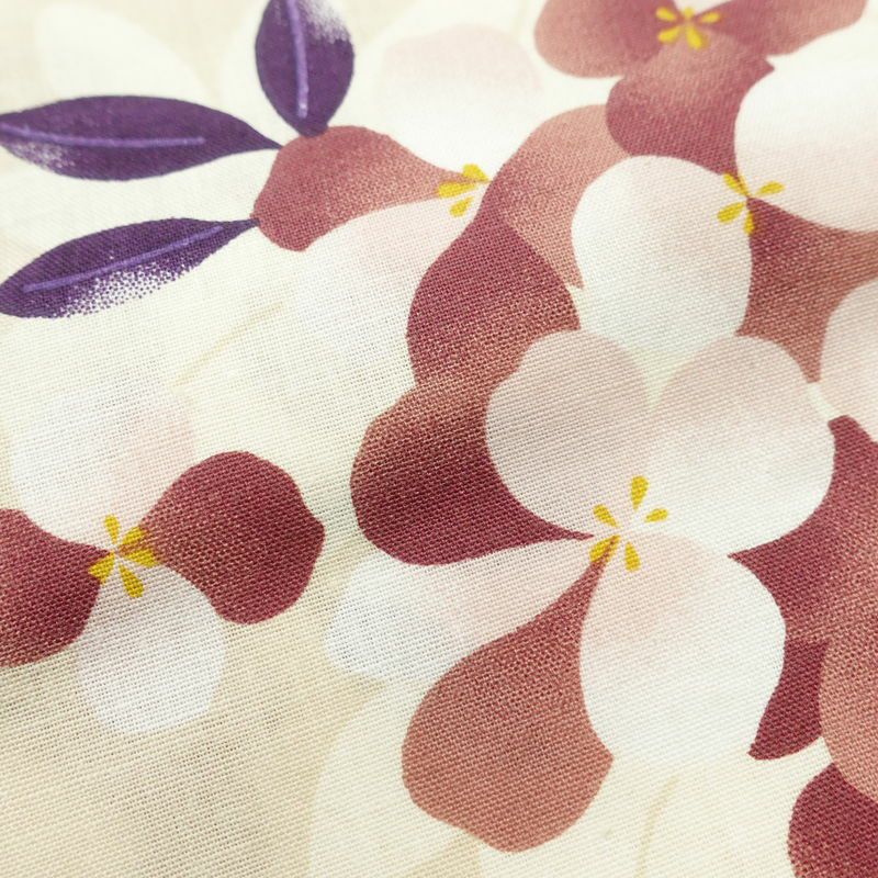 新品 浴衣 女性用 綿 平織 古典柄 浴衣 未使用品 花柄 ベージュ