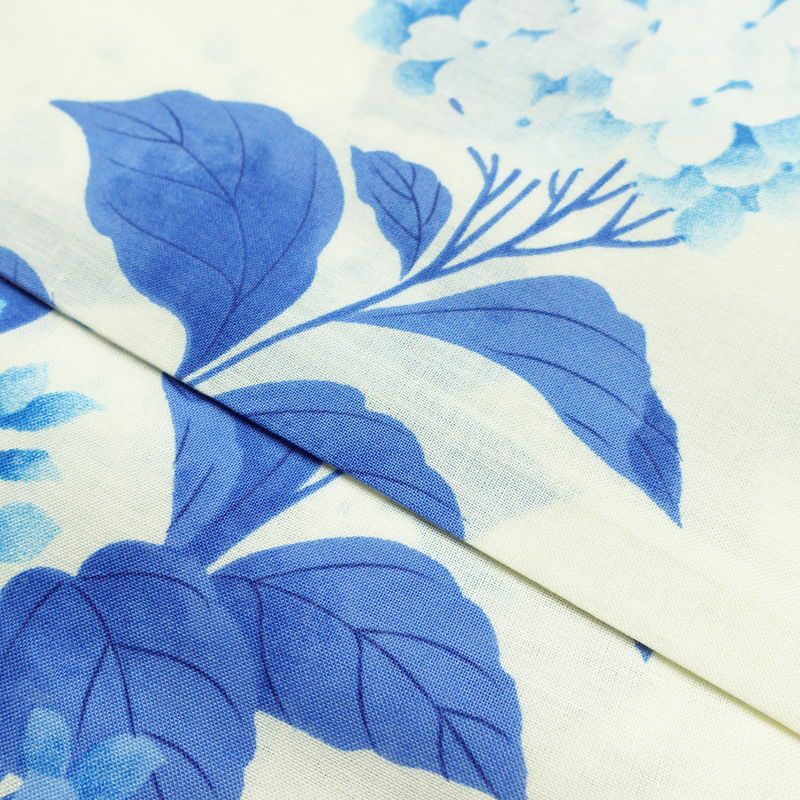 新品 浴衣 女性用 綿 平織 古典柄 花柄 あじさい ゆかた 未使用品 白 上品 シック モダン 紫陽花