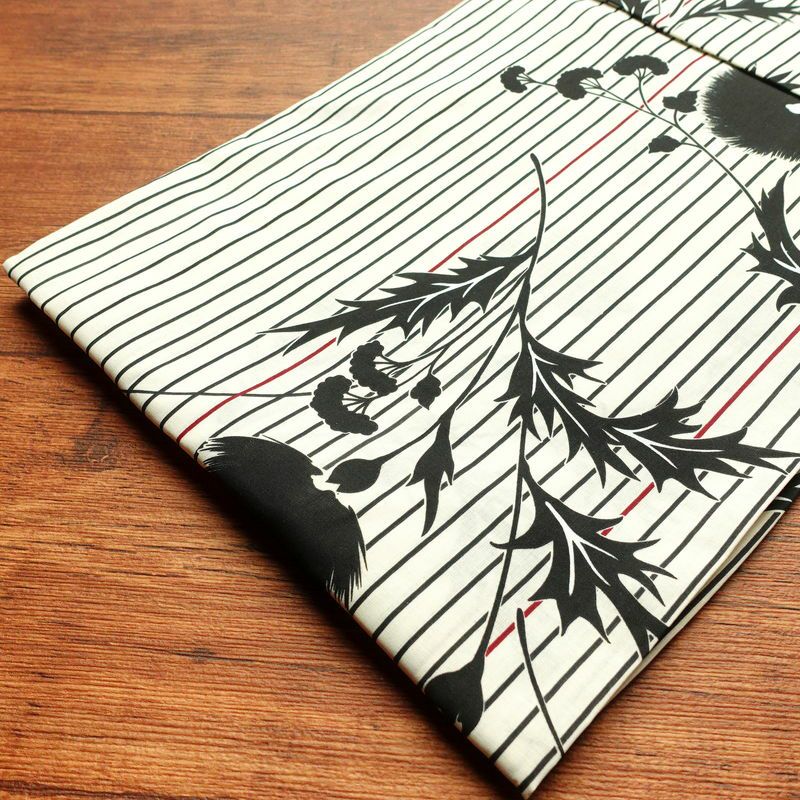 [訳あり]新品 浴衣 帯 2点セット 女性用 綿 平織 古典柄 浴衣 半幅帯 未使用品 アザミ 黒 生成り_画像12