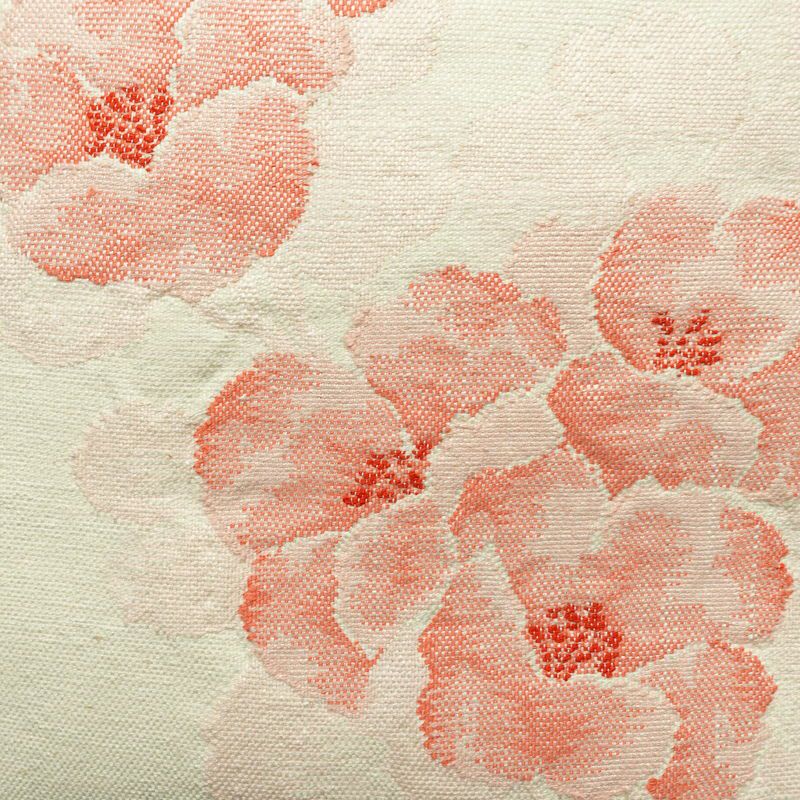 名古屋帯 六通柄 正絹 花柄 名古屋仕立て なごや帯 リサイクル帯 帯 クリーム_画像2