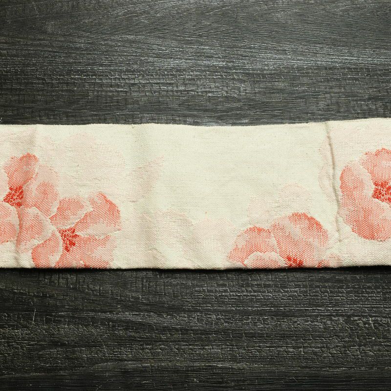 名古屋帯 六通柄 正絹 花柄 名古屋仕立て なごや帯 リサイクル帯 帯 クリーム_画像12