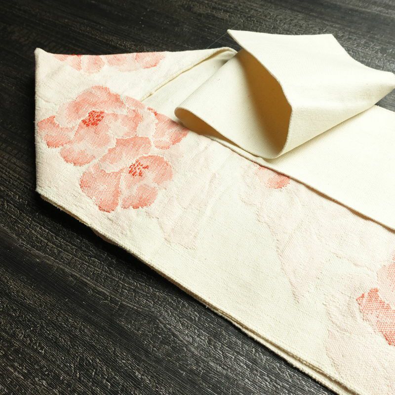 名古屋帯 六通柄 正絹 花柄 名古屋仕立て なごや帯 リサイクル帯 帯 クリーム_画像20