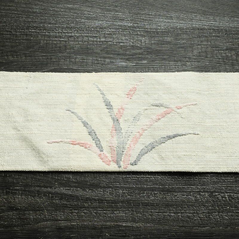 名古屋帯 渡文 西陣織 手織 太鼓柄 証紙あり 正絹 木の葉・植物柄 名古屋仕立て なごや帯 リサイクル帯 帯 白_画像14