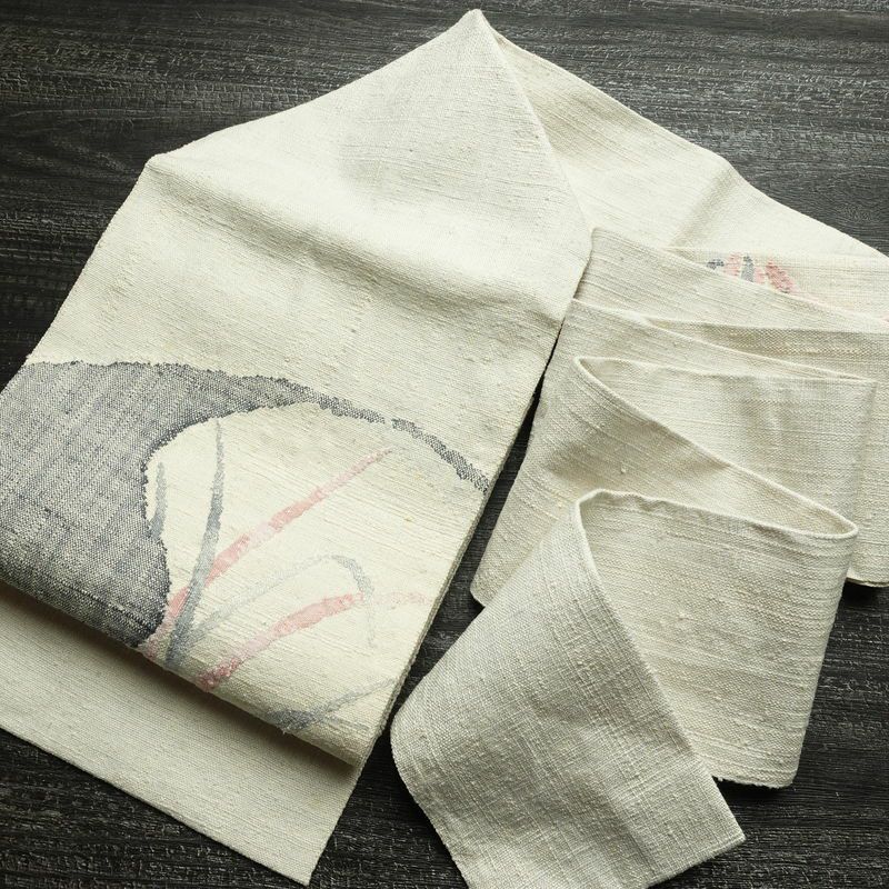 名古屋帯 渡文 西陣織 手織 太鼓柄 証紙あり 正絹 木の葉・植物柄 名古屋仕立て なごや帯 リサイクル帯 帯 白_画像18