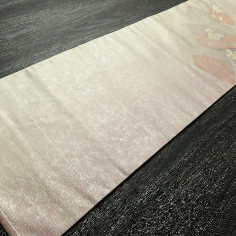 名古屋帯 太鼓柄 正絹 古典柄 名古屋仕立て なごや帯 リサイクル帯 帯 箔 扇面 紫・藤色_画像8