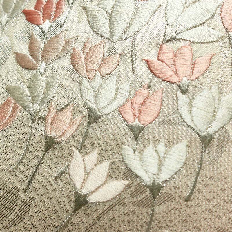 名古屋帯 太鼓柄 正絹 名古屋仕立て なごや帯 リサイクル帯 帯 刺繍 箔 銀糸 上品 ピンク_画像3