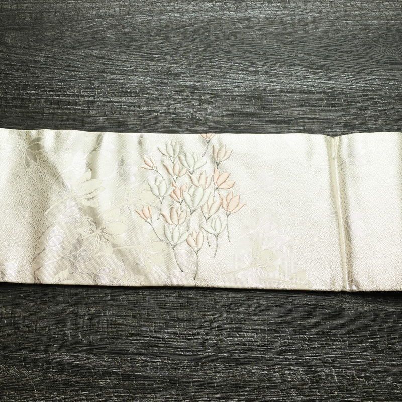 名古屋帯 太鼓柄 正絹 名古屋仕立て なごや帯 リサイクル帯 帯 刺繍 箔 銀糸 上品 ピンク_画像11