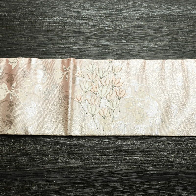 名古屋帯 太鼓柄 正絹 名古屋仕立て なごや帯 リサイクル帯 帯 刺繍 箔 銀糸 上品 ピンク_画像12