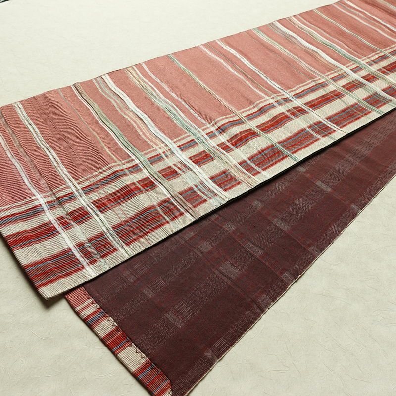 名古屋帯 六通柄 良品 正絹 縞柄・線柄 通し仕立て なごや帯 リサイクル帯 帯 カジュアル ピンク_画像8