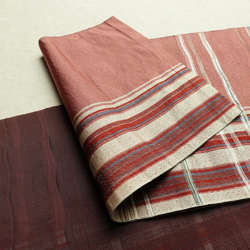 名古屋帯 六通柄 良品 正絹 縞柄・線柄 通し仕立て なごや帯 リサイクル帯 帯 カジュアル ピンク_画像9