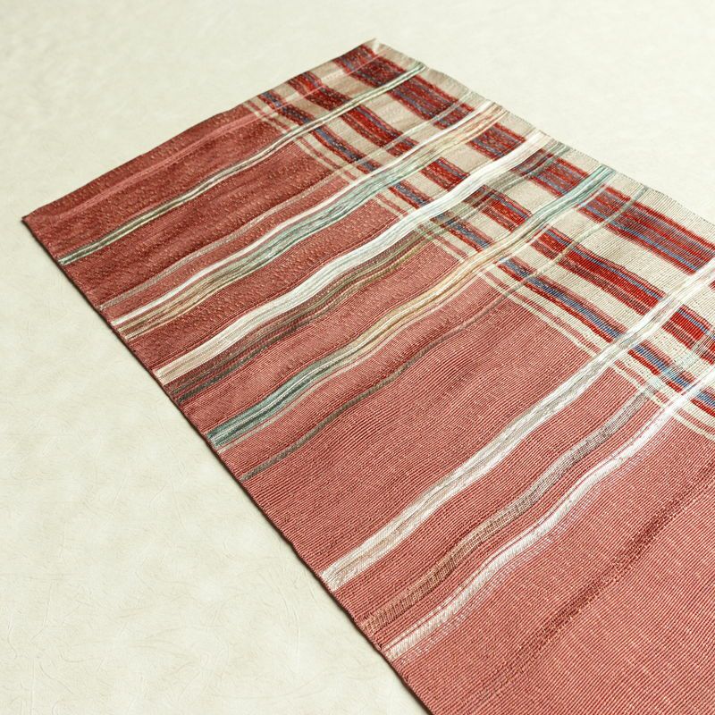 名古屋帯 六通柄 良品 正絹 縞柄・線柄 通し仕立て なごや帯 リサイクル帯 帯 カジュアル ピンク_画像17