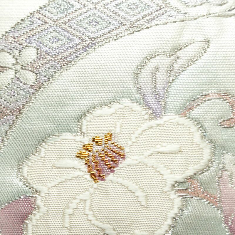 名古屋帯 太鼓柄 正絹 花柄 名古屋仕立て なごや帯 リサイクル帯 帯 箔 ピンク_画像4