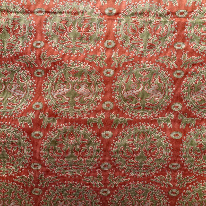 名古屋帯 全通柄 良品 正絹 幾何学柄・抽象柄 通し仕立て なごや帯 リサイクル帯 帯 カジュアル 赤・朱_画像2