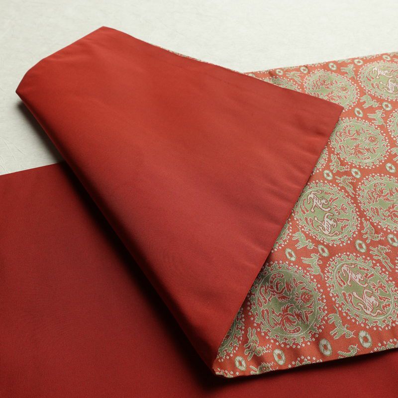 名古屋帯 全通柄 良品 正絹 幾何学柄・抽象柄 通し仕立て なごや帯 リサイクル帯 帯 カジュアル 赤・朱_画像4