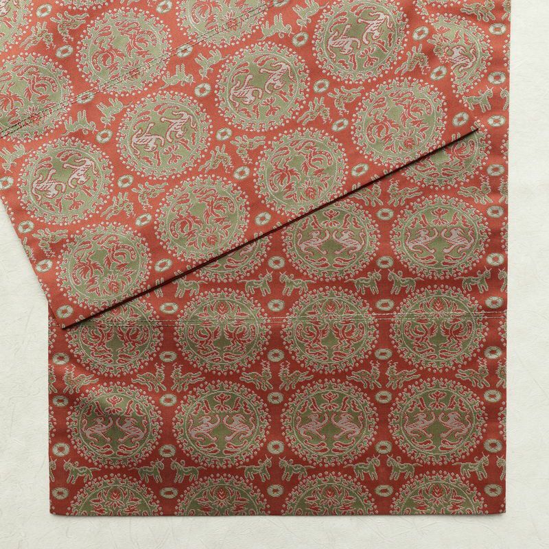 名古屋帯 全通柄 良品 正絹 幾何学柄・抽象柄 通し仕立て なごや帯 リサイクル帯 帯 カジュアル 赤・朱_画像8