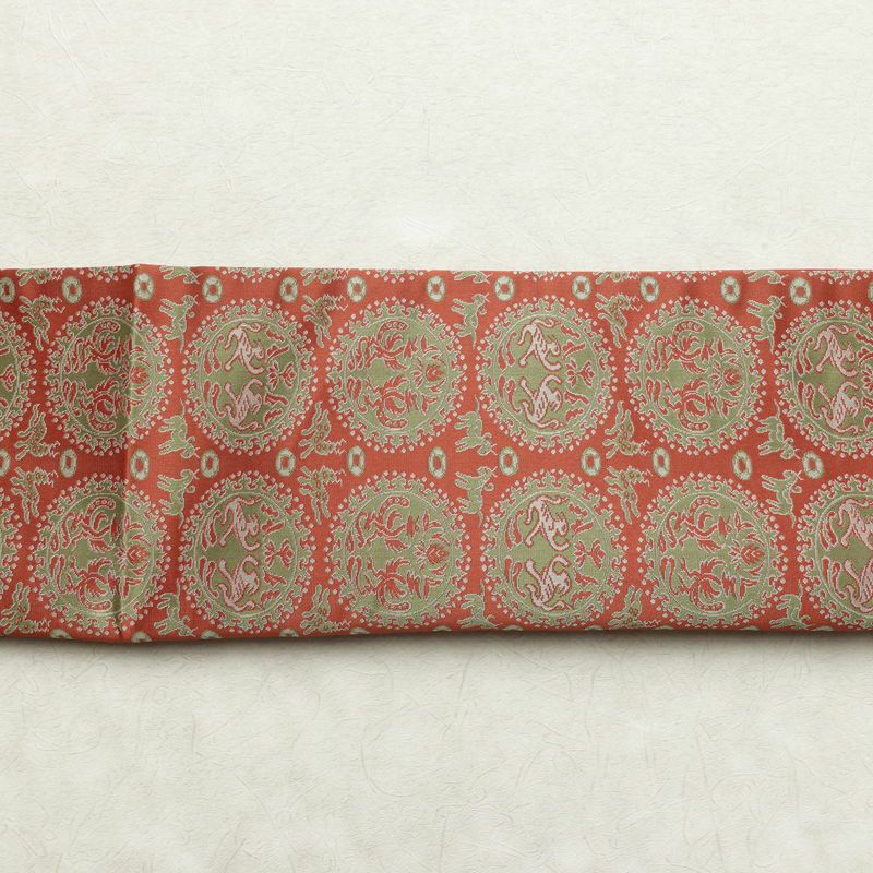名古屋帯 全通柄 良品 正絹 幾何学柄・抽象柄 通し仕立て なごや帯 リサイクル帯 帯 カジュアル 赤・朱_画像9