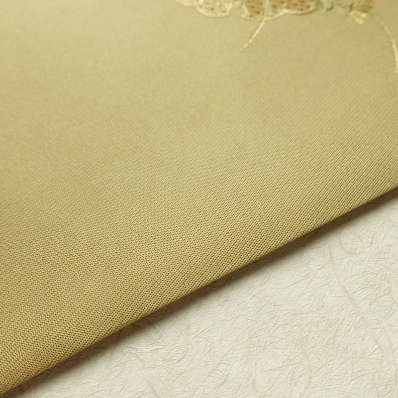 名古屋帯 太鼓柄 美品 スワトウ刺繍 正絹 木の葉・植物柄 名古屋仕立て なごや帯 リサイクル帯 帯 刺繍 シンプル おしゃれ 黄・黄土色_画像12