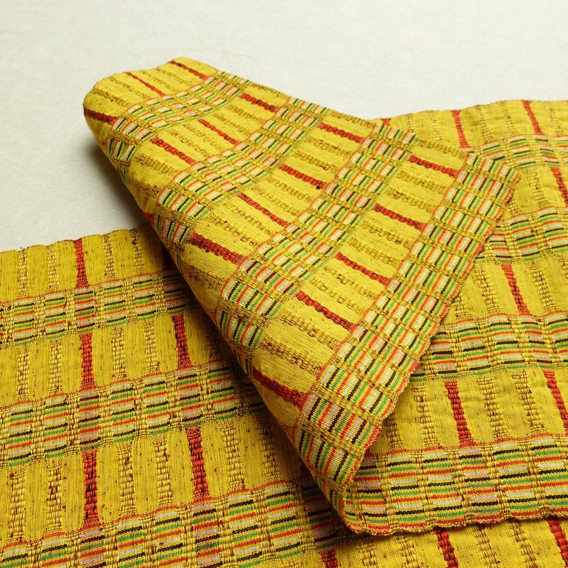 名古屋帯 全通柄 良品 正絹 縞柄・線柄 通し仕立て なごや帯 リサイクル帯 帯 カジュアル 黄・黄土色_画像8