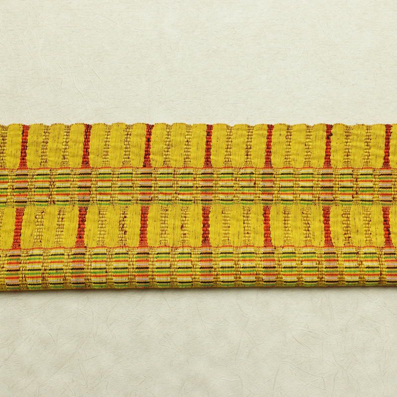 名古屋帯 全通柄 良品 正絹 縞柄・線柄 通し仕立て なごや帯 リサイクル帯 帯 カジュアル 黄・黄土色_画像14