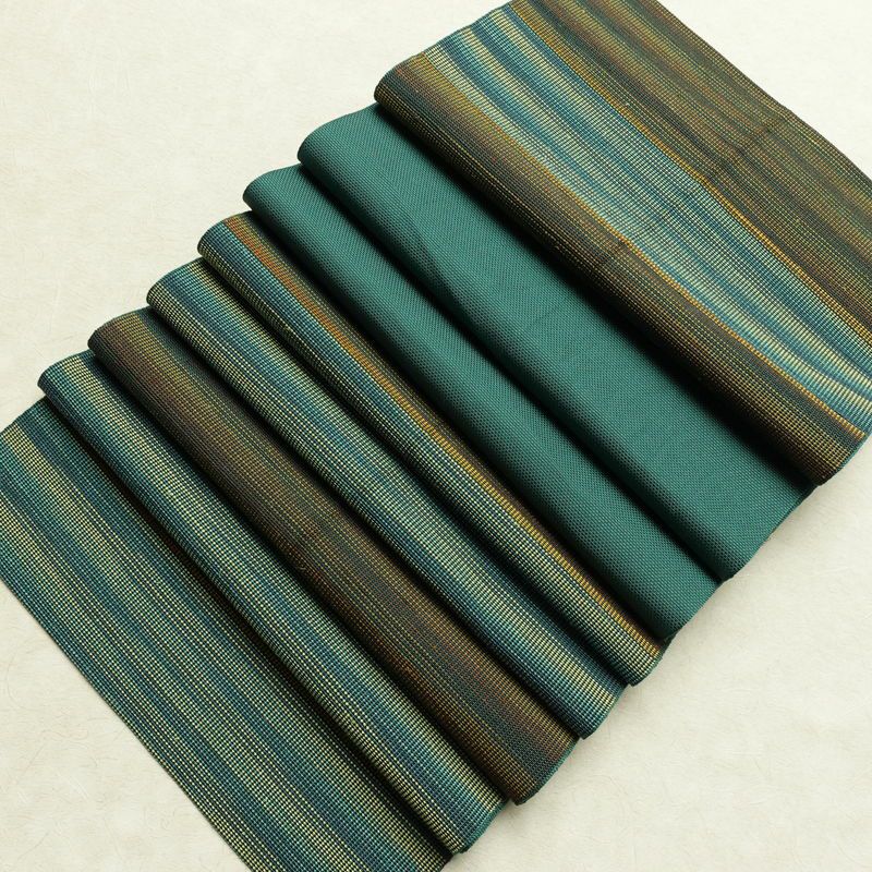 名古屋帯 六通柄 正絹 縞柄・線柄 通し仕立て なごや帯 リサイクル帯 帯 カジュアル 緑・うぐいす色_画像19