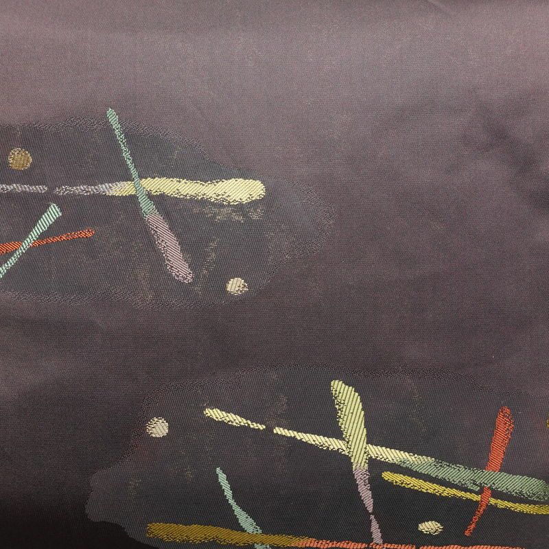 名古屋帯 六通柄 良品 正絹 幾何学柄・抽象柄 名古屋仕立て なごや帯 リサイクル帯 帯 モダン 紫・藤色_画像2