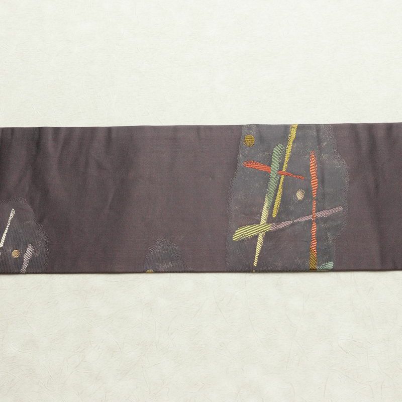 名古屋帯 六通柄 良品 正絹 幾何学柄・抽象柄 名古屋仕立て なごや帯 リサイクル帯 帯 モダン 紫・藤色_画像14