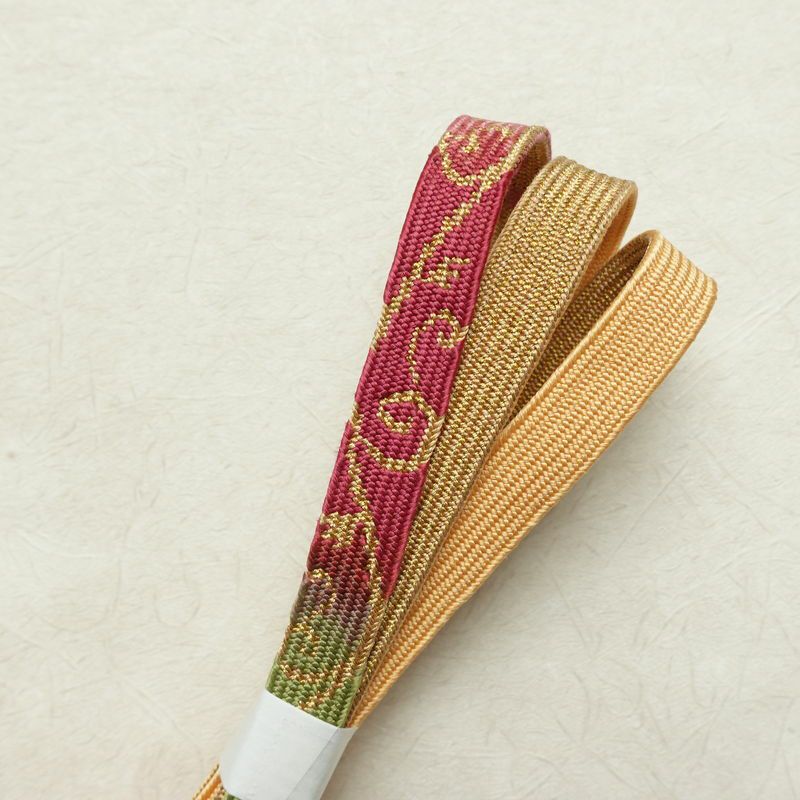 帯揚げ帯締めセット 美品 セット品 綸子 正絹 花柄 金糸 フォーマル 和装小物 黄・黄土色_画像18