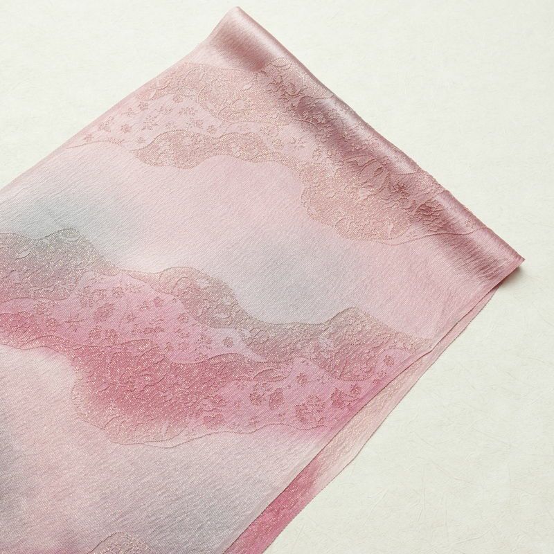 帯揚げ帯締めセット 良品 セット品 平組 正絹 花柄 金通し 和装小物 ピンク_画像2
