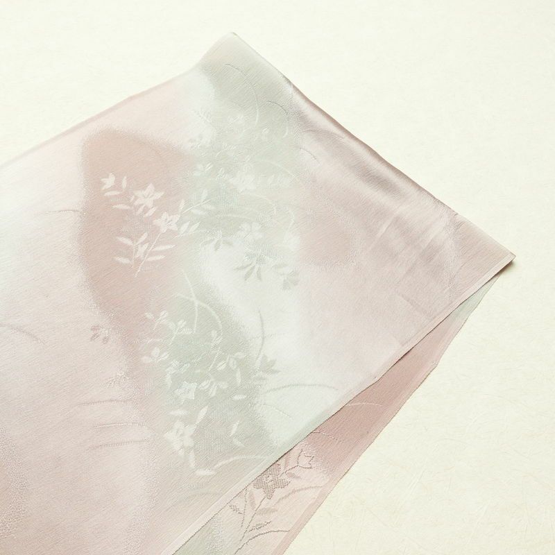 帯揚げ帯締めセット 良品 セット品 平組 正絹 木の葉・植物柄 フォーマル 和装小物 緑・うぐいす色_画像2