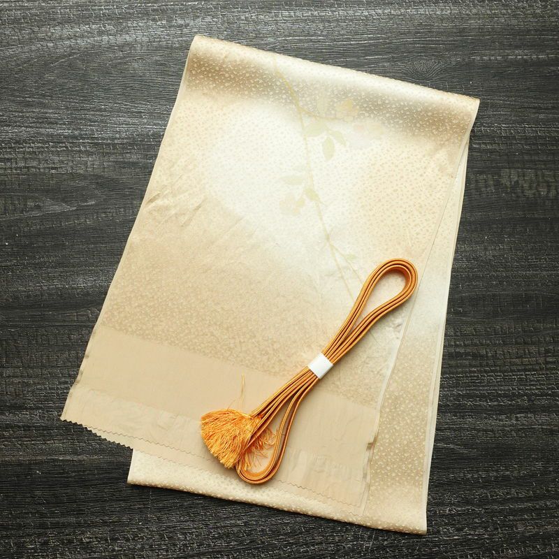 帯揚げ帯締めセット セット品 平組 正絹 花柄 シンプル 和装小物 橙_画像1
