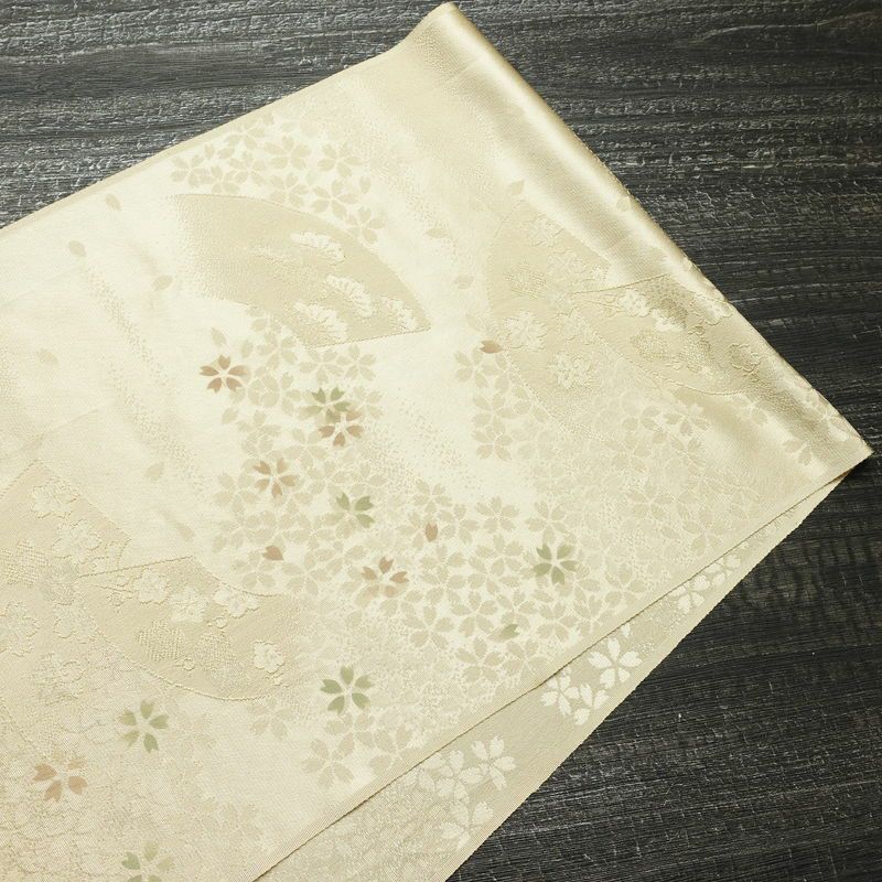帯揚げ帯締めセット セット品 綸子 正絹 花柄 扇面 桜 ベージュ_画像2