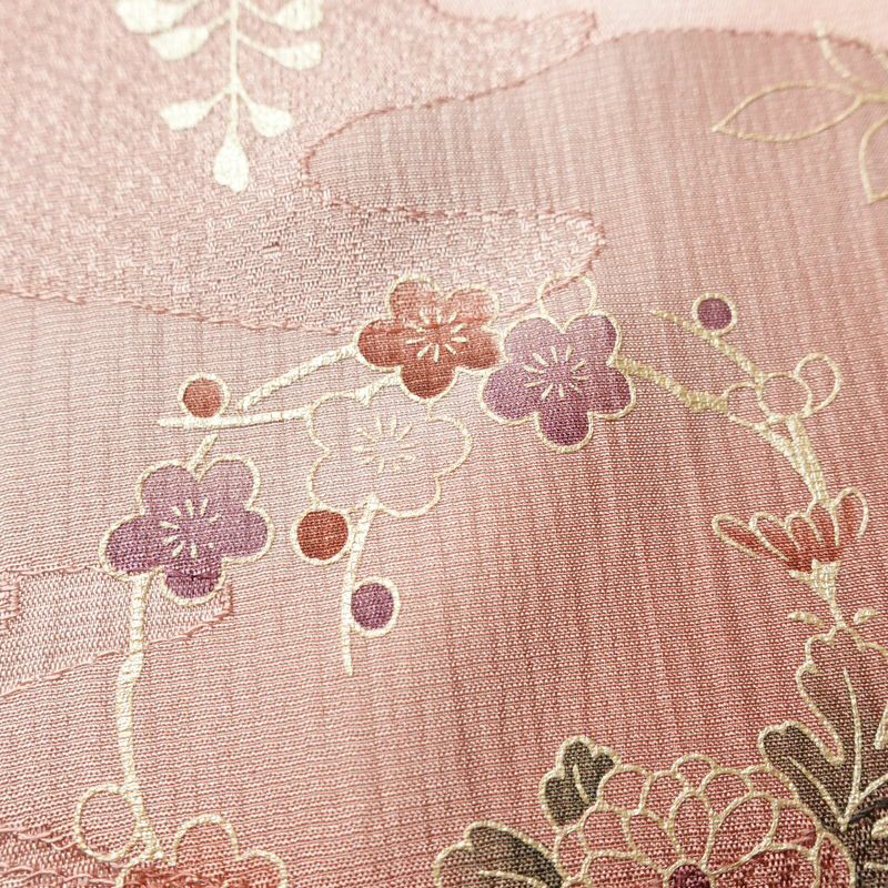 帯揚げ帯締めセット 良品 セット品 平組 正絹 花柄 箔 フォーマル くすみピンク サーモンピンク ピンク_画像9