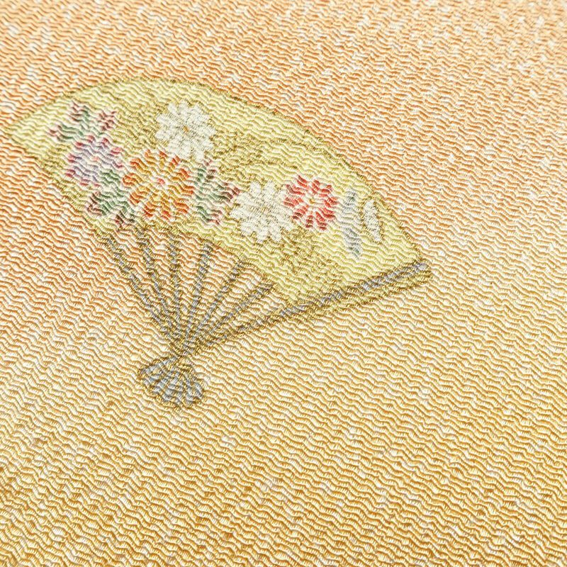 帯揚げ帯締めセット セット品 縮緬 正絹 古典柄 金彩 フォーマル 扇子 和装小物 黄・黄土色_画像8