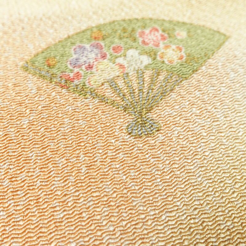 帯揚げ帯締めセット セット品 縮緬 正絹 古典柄 金彩 フォーマル 扇子 和装小物 黄・黄土色_画像9