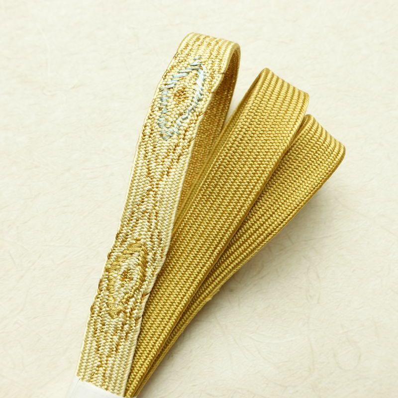 帯揚げ帯締めセット セット品 縮緬 正絹 古典柄 金彩 フォーマル 扇子 和装小物 黄・黄土色_画像18