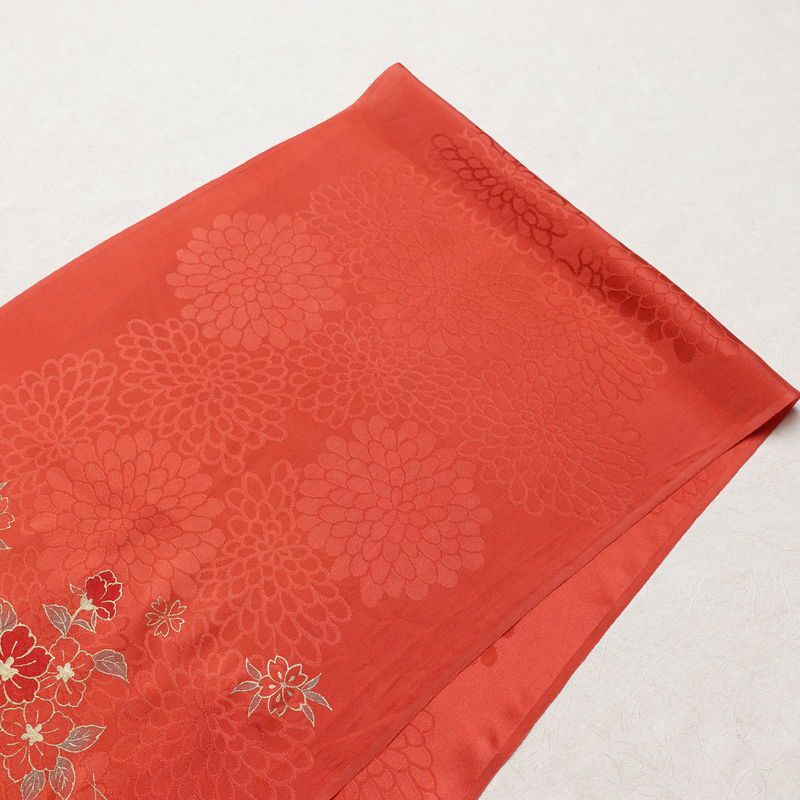 帯揚げ帯締めセット 良品 セット品 平組 正絹 花柄 金彩 フォーマル 和装小物 赤・朱_画像2