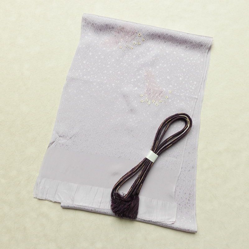 帯揚げ帯締めセット セット品 平組 正絹 花柄 シンプル 和装小物 紫・藤色_画像1