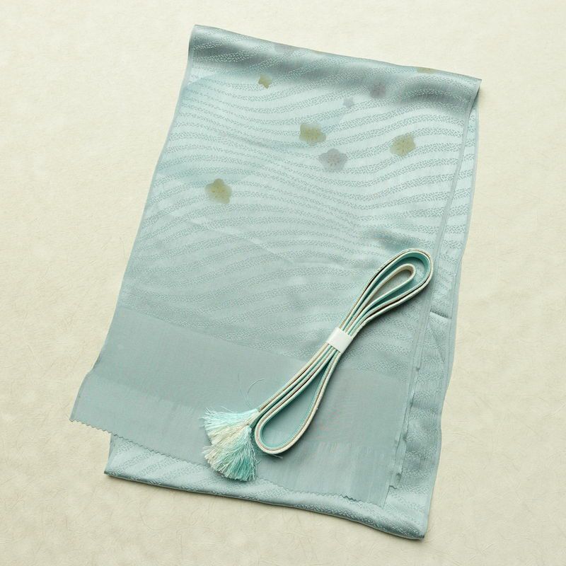 帯揚げ帯締めセット セット品 平組 正絹 花柄 金彩 フォーマル 和装小物 青・紺_画像1